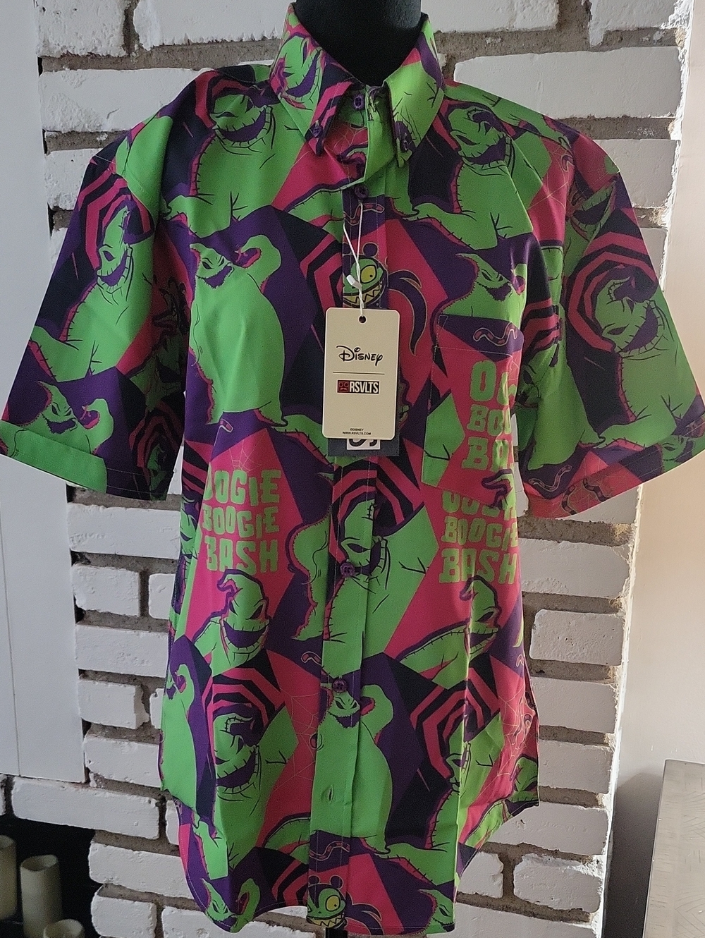 Oogie Boogie Bash - Disney Men’s Button-Down, Green, Purple & Pink highlights